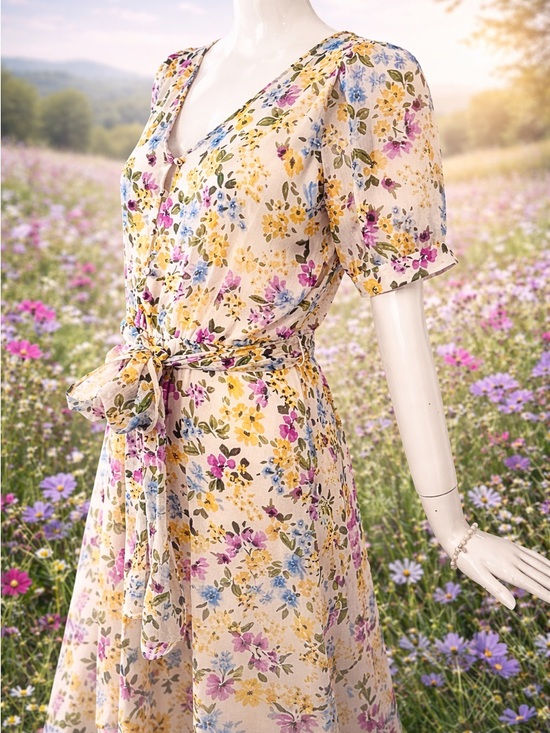 Calvin Klein Dresses & Skirts - 🎀 CALVIN KLEIN Romantic Floral Spring Midi Dress Puff Sleeve Ruffle Hem Sz 6